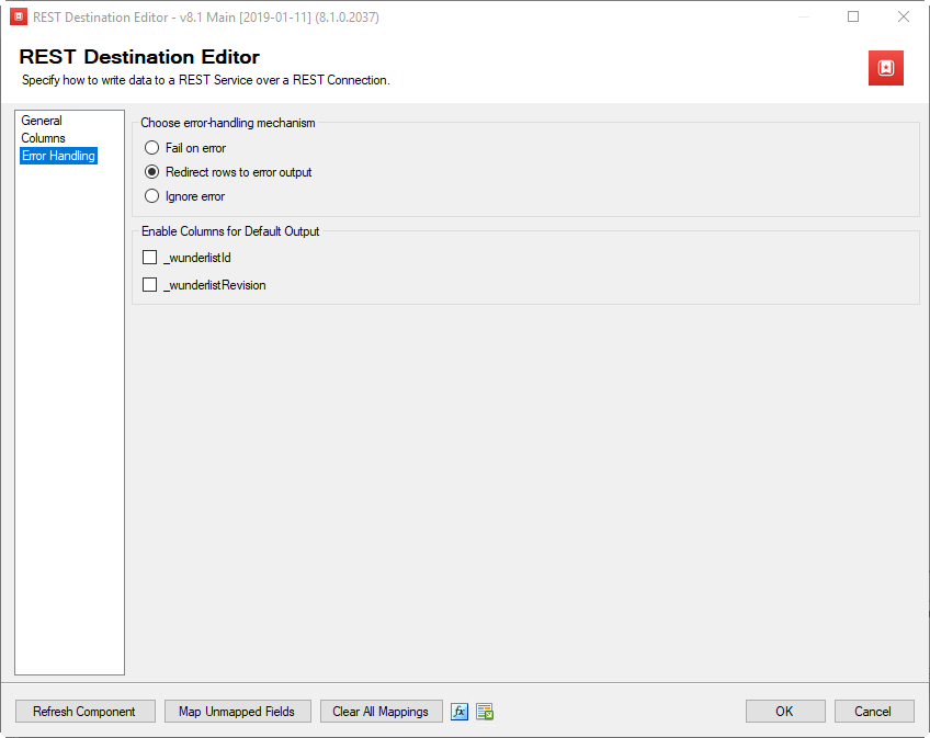 SSIS REST Wunderlist Destination - Error Handling